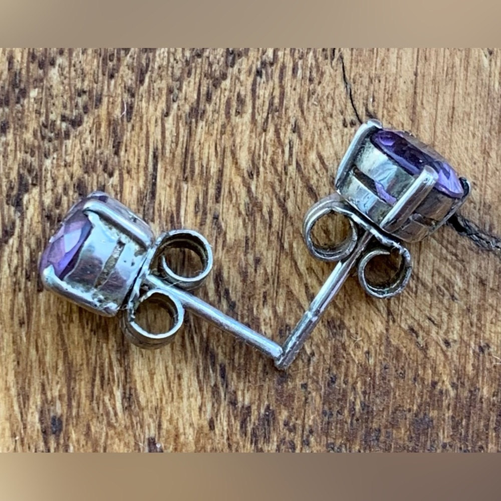 Sterling Silver Amethyst Stud Earrings View 3